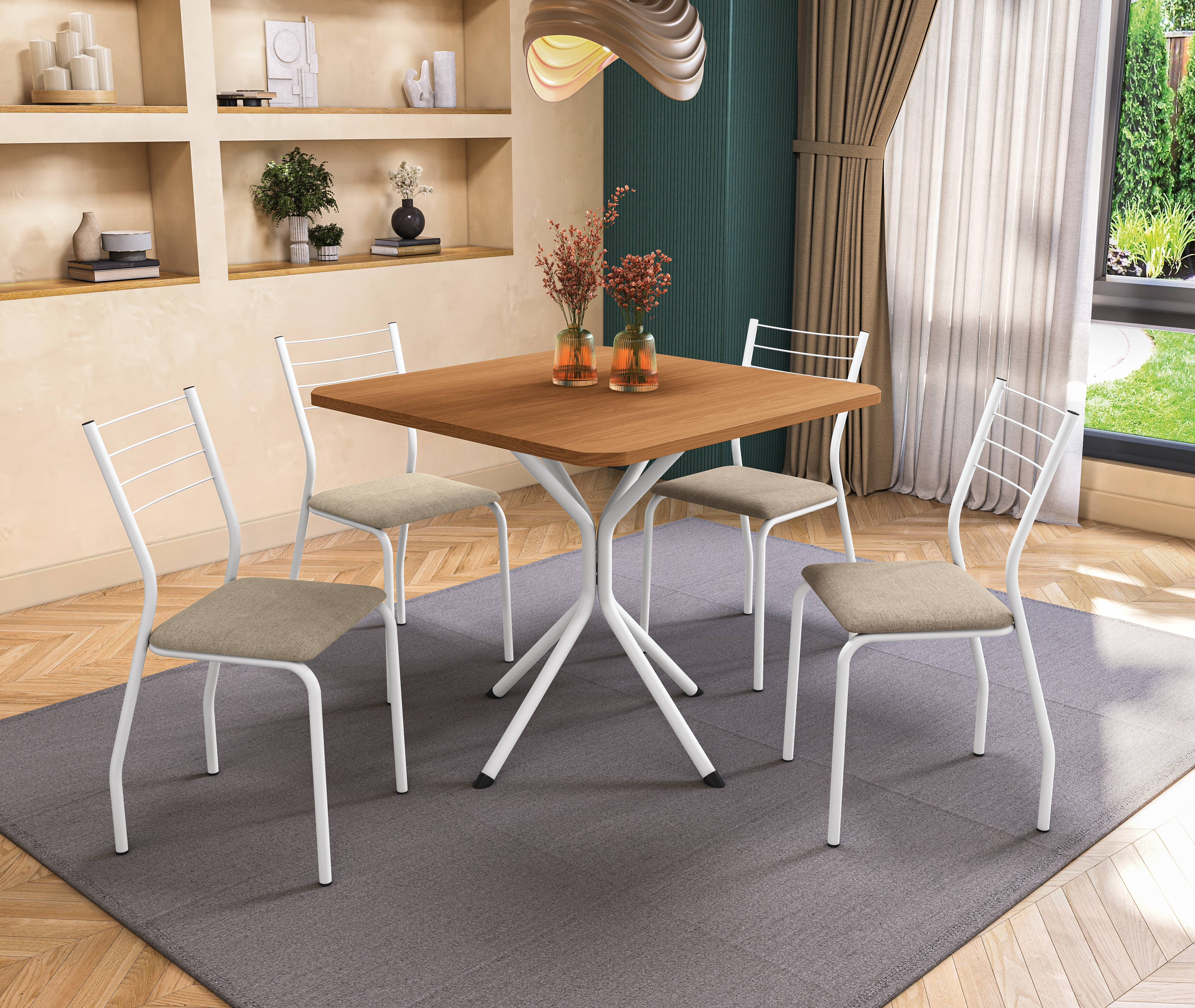 Conj. Mesa Creta c/ tampo e 4 Cadeiras Malta CMC1010BR