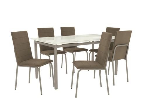 Conj. Mesa Reno c/ tampo e 6 Cadeiras Amsterdã CMC1018NK