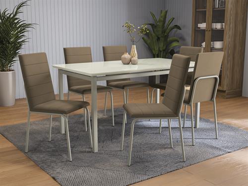 Conj. Mesa Reno c/ tampo e 6 Cadeiras Amsterdã CMC1018NK