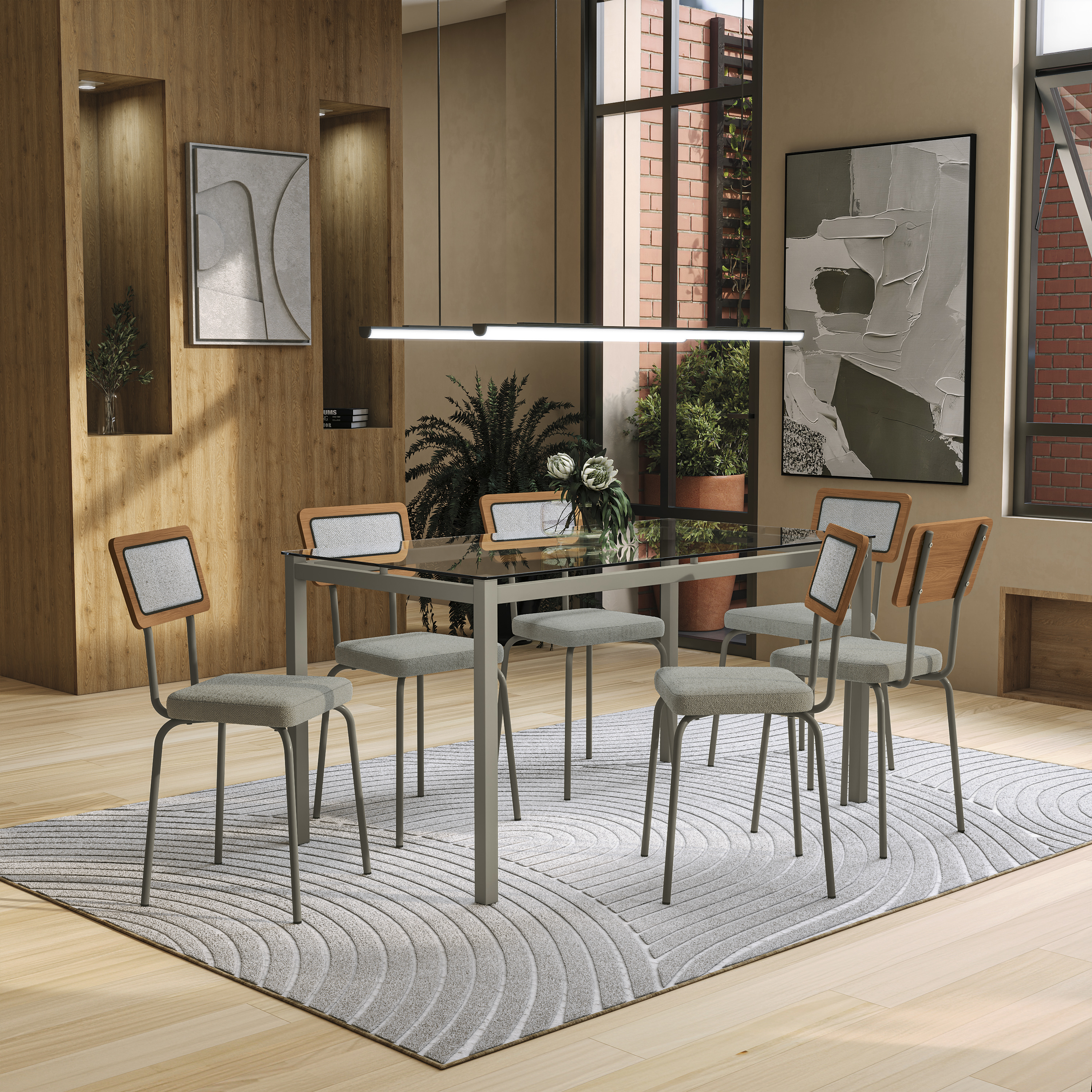 Conj. Mesa Reno c/ tampo e 6 Cadeiras Petra CMC1168NK