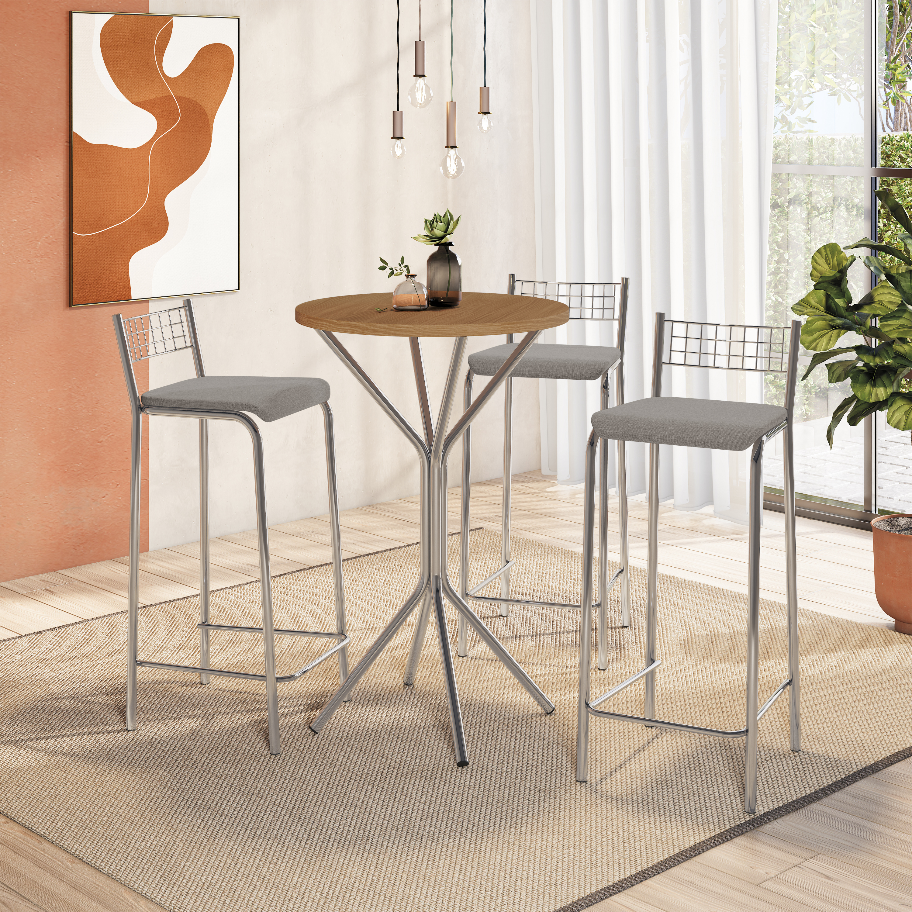 Conj. Mesa Bistrô Oxford c/ tampo e 3 Banquetas Genova CMC1174CR
