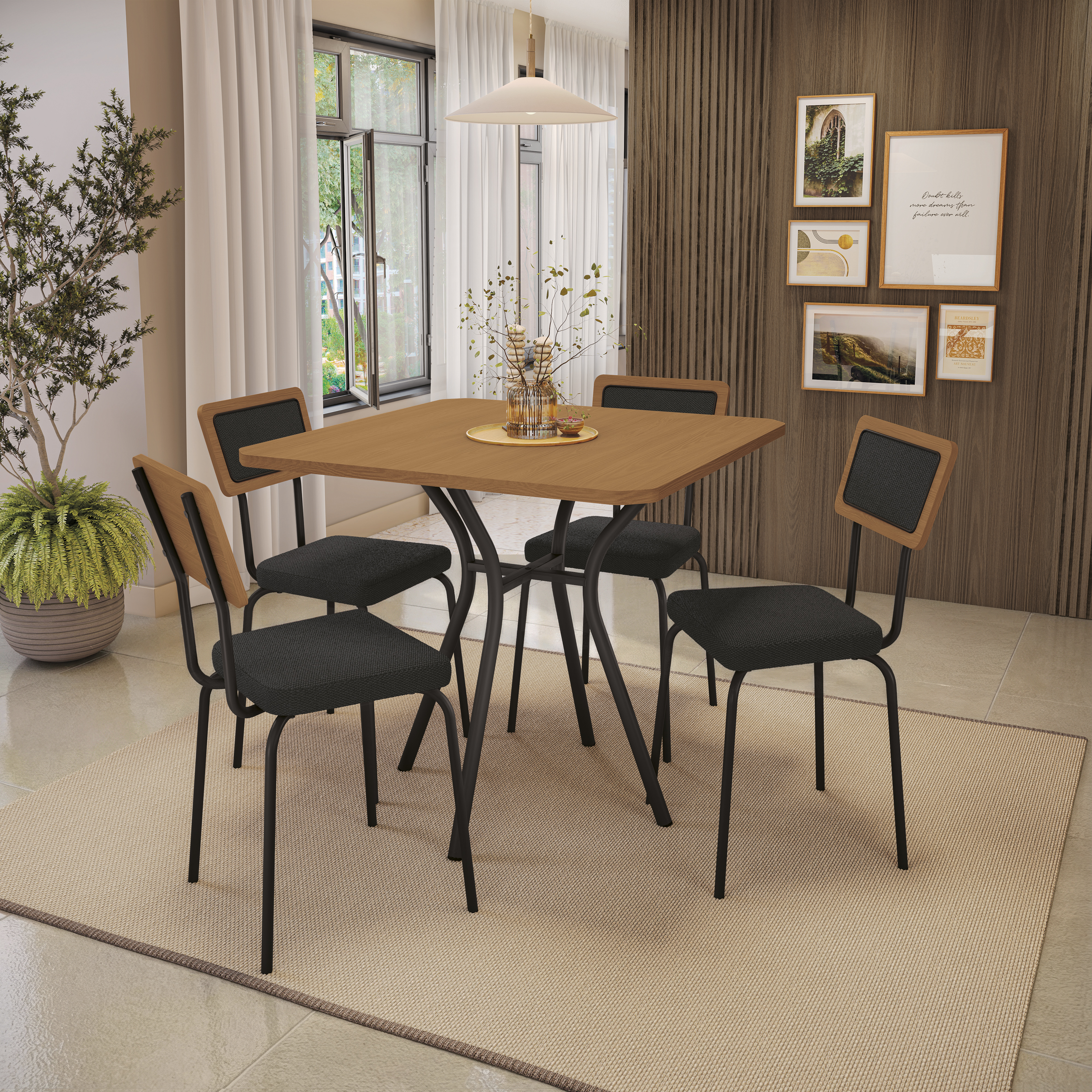 Conj. Mesa Sardenha c/ tampo e 4 Cadeiras Petra CMC1180PRF