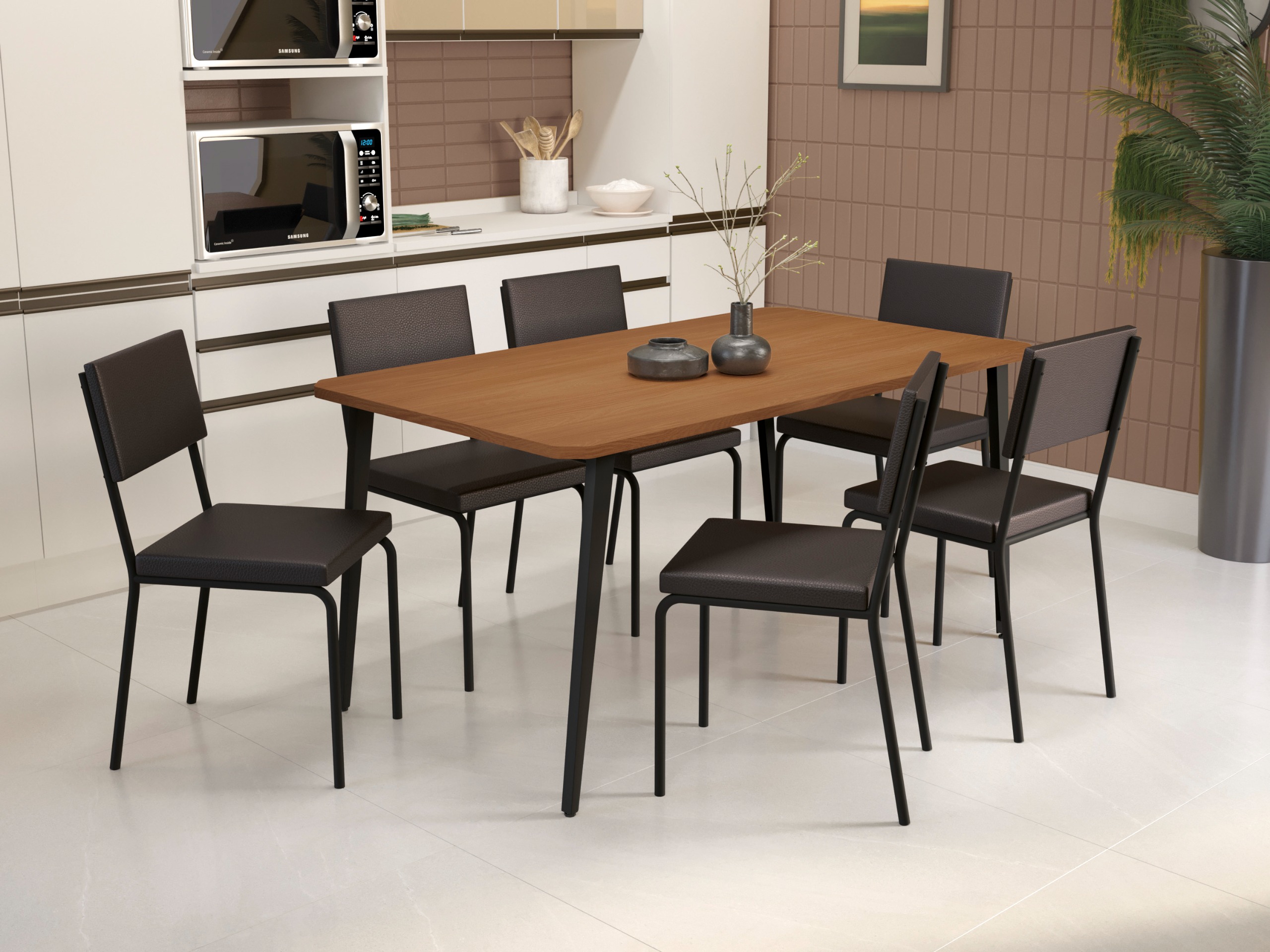 Conj. Mesa Iguaçu c/ tampo e 6 Cadeiras Zaria CMC978PRF